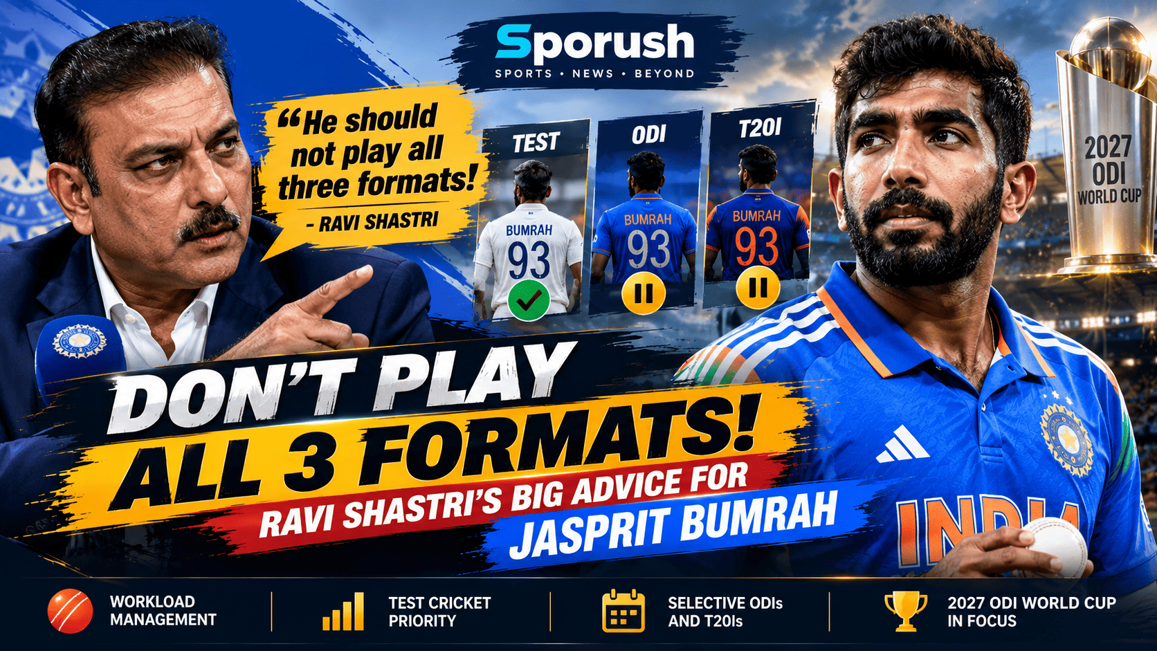 ๐จ โDon't Play All 3 Formats!โ Ravi Shastri's Big Advice for Jasprit Bumrah