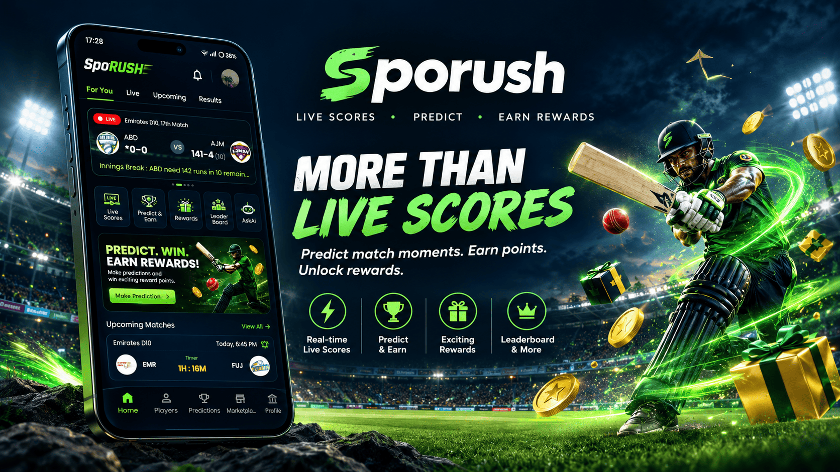 Sporush: Live Cricket Scores, Match Predictions & Exciting Rewards