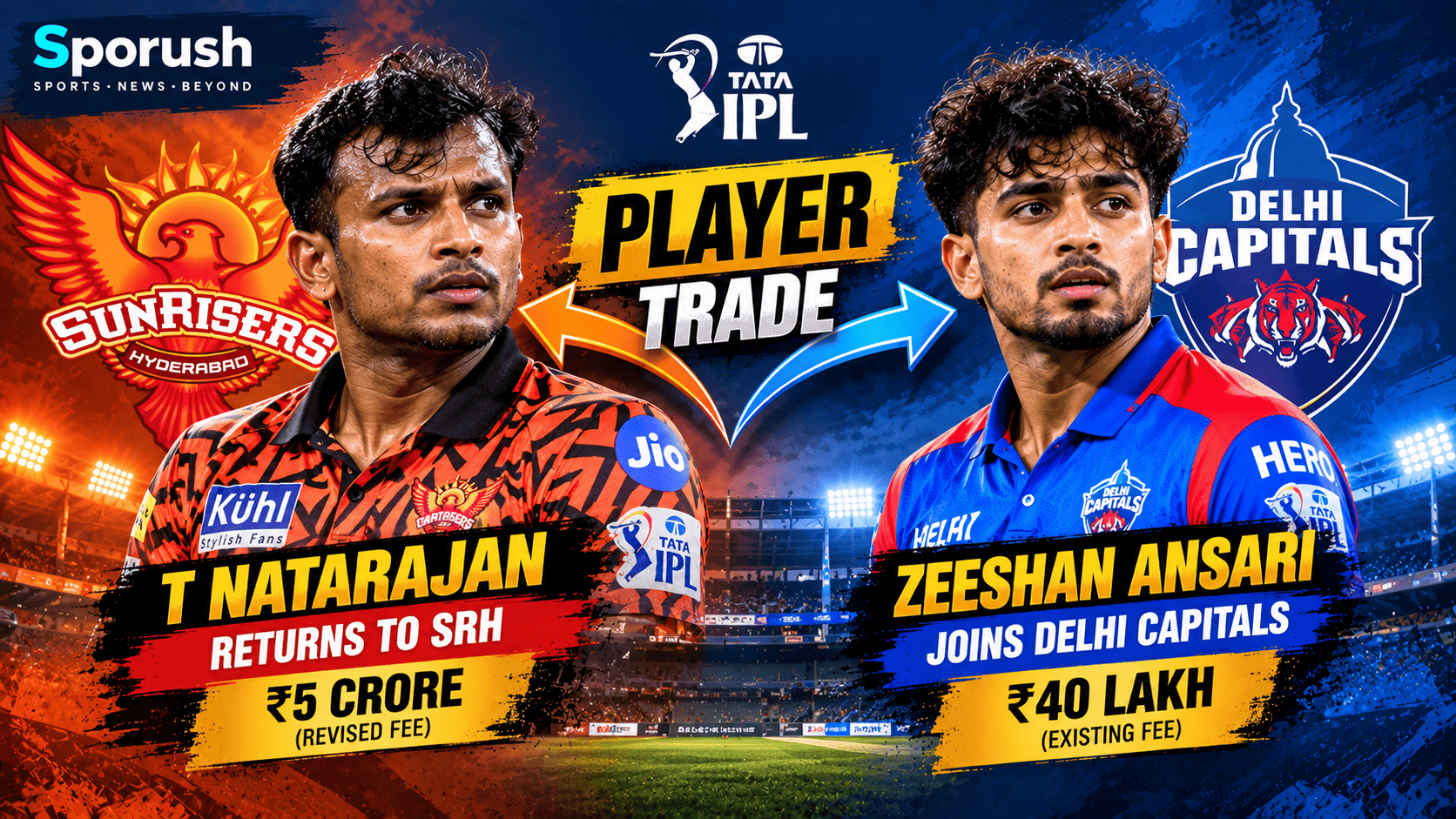 š„ IPL Trade Alert! T Natarajan Returns to SRH as Zeeshan Ansari Joins Delhi Capitals